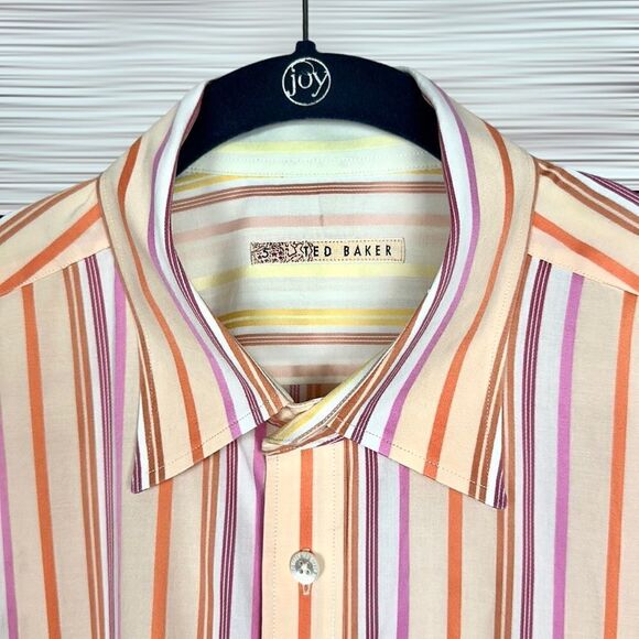 Ted Baker Cotton Striped Button Down Shirt Neck 16,5 - Picture 3 of 13